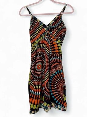 100% cotton Multi-coloured abstract print mini dress with adjustable straps